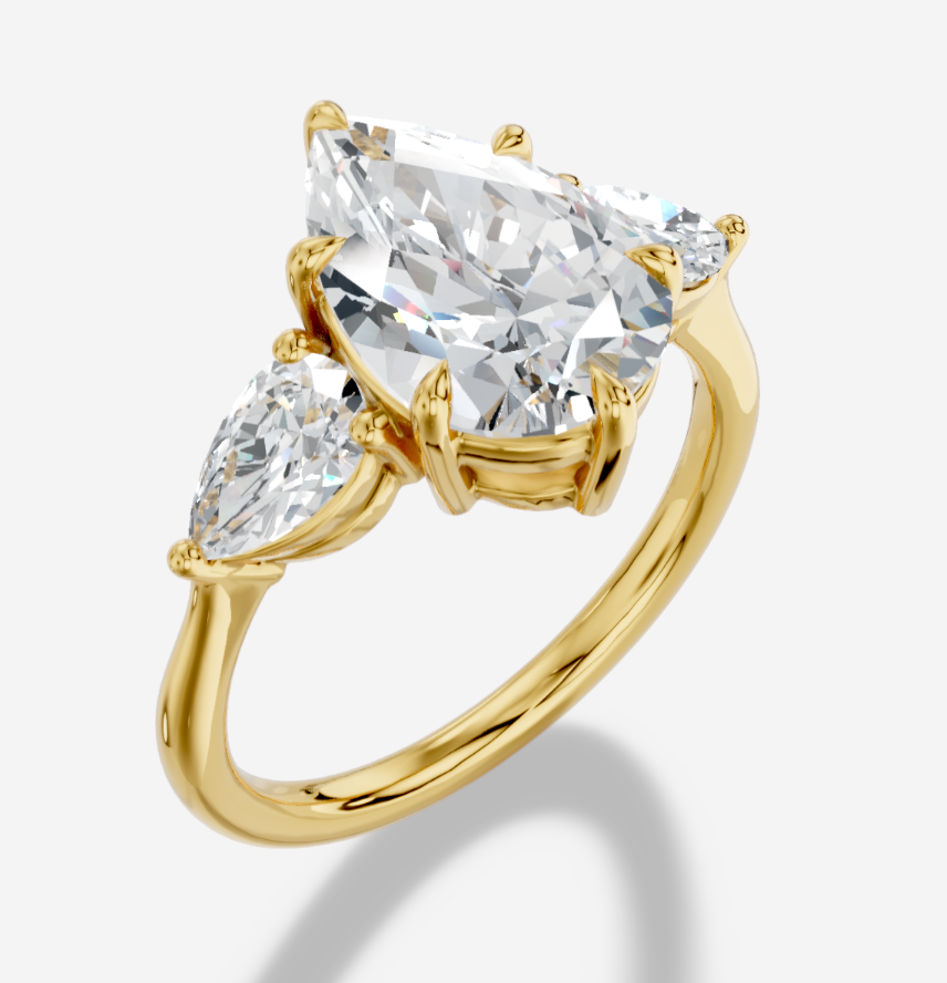 14K Pear 3-Stone Engagement Ring – 3.00 CT Center with 0.75 CT Pear Side Diamonds