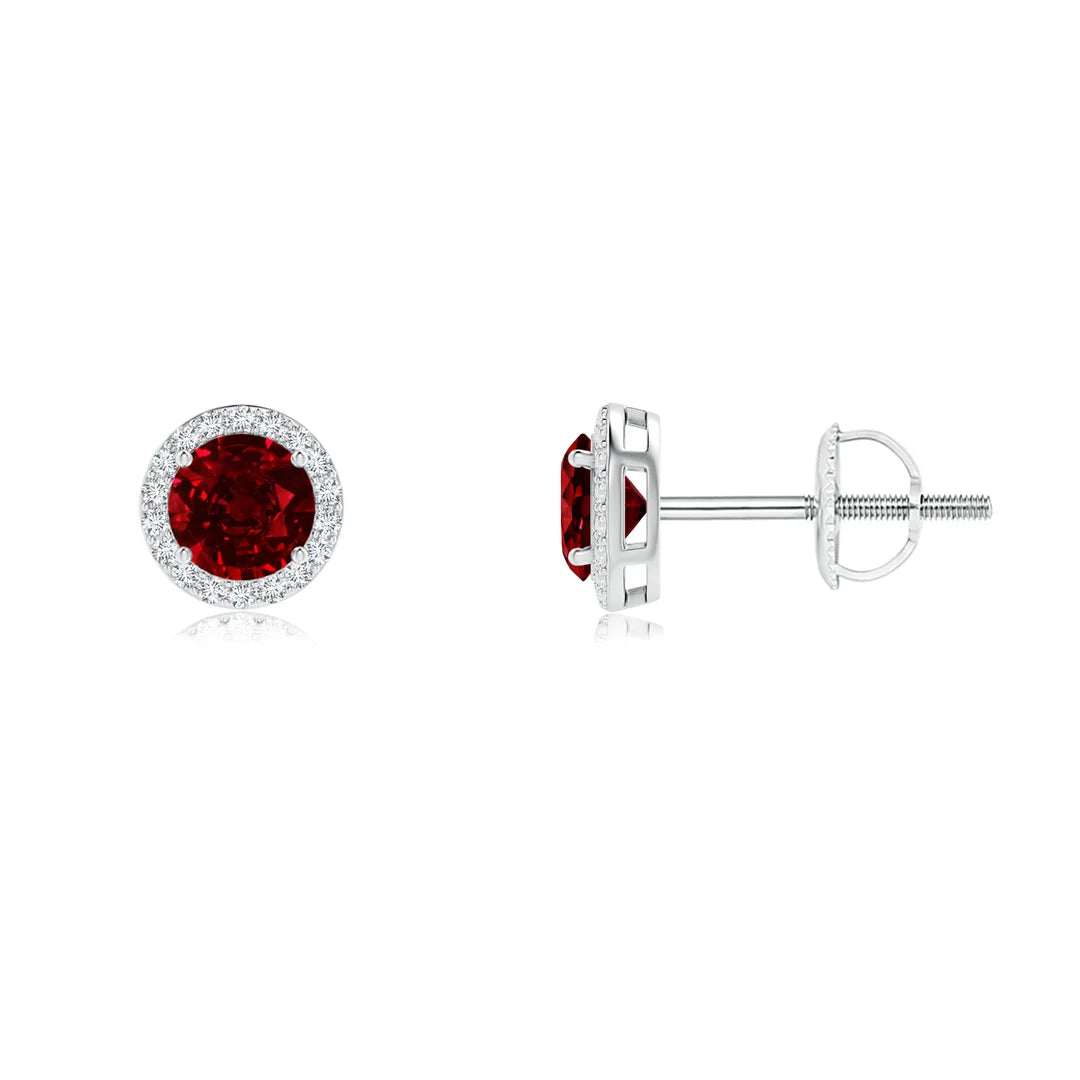 14K Ruby White Gold / Diamond Earrings