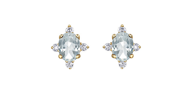 Oval birthstone earrings with diamonds 10k gold