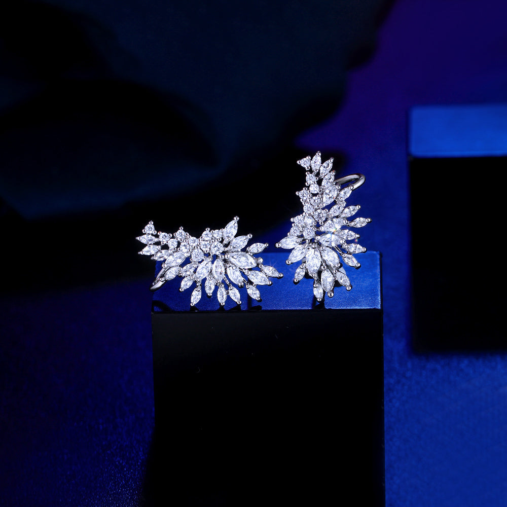 Trendy CZ Climber Ear Cuff Stud Earrings – Shiny Cubic Zirconia Piercing Jewelry for Women’s Daily & Party