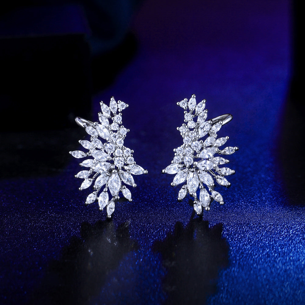 Trendy CZ Climber Ear Cuff Stud Earrings – Shiny Cubic Zirconia Piercing Jewelry for Women’s Daily & Party