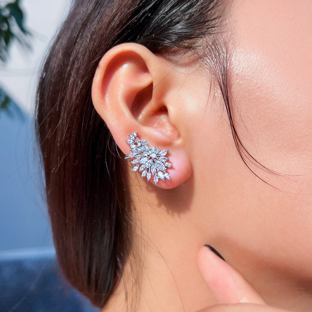 Trendy CZ Climber Ear Cuff Stud Earrings – Shiny Cubic Zirconia Piercing Jewelry for Women’s Daily & Party