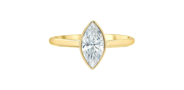 1.00ct Marquise Cut Lab Diamond Bezel Set Engagement Ring in 14K Gold