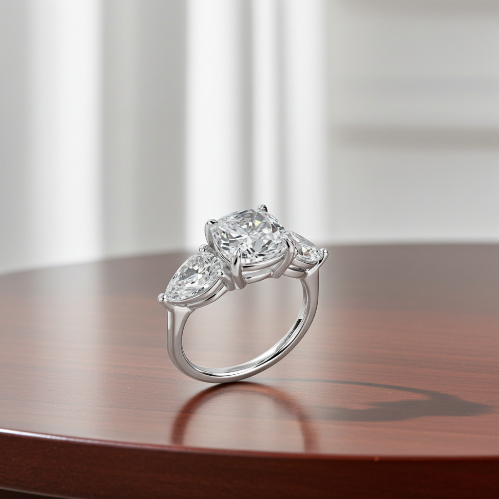 14K Engagement Ring – 2.00 CT Center with 1.50 CT Pear Side Diamonds