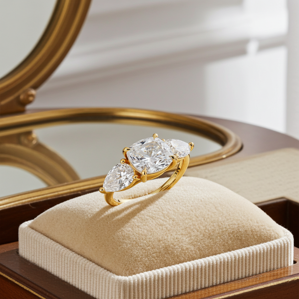 14K Engagement Ring – 2.00 CT Center with 1.50 CT Pear Side Diamonds