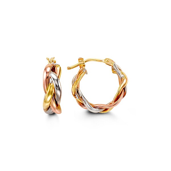 10K Three-Tone Braided Hoop Earrings - 1011B