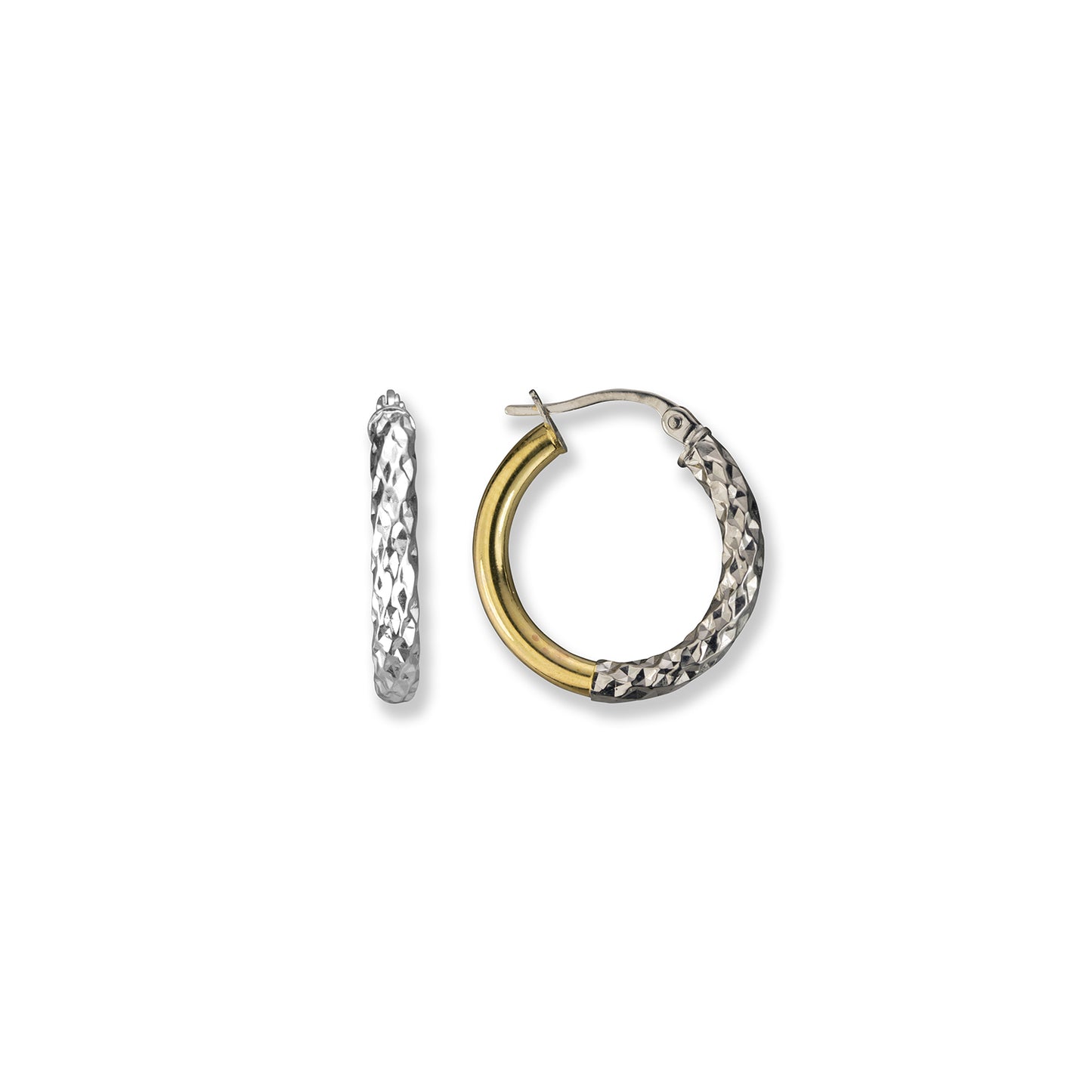 14K Yellow Gold Hoop Earrings – Dazzling Glam Two-Tone Design - 2226
