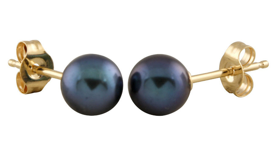18K Black Pearl Stud Earrings - LJ