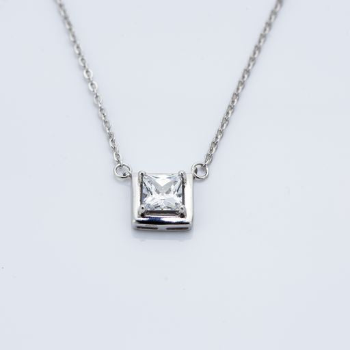 925 Sterling Silver with Square Clear Stone Necklace