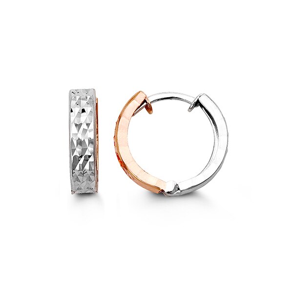 10K Two-Tone Rose & White Gold Textured Two-Way Wearable Earrings - 6012