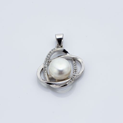 925 Sterling Silver Pendant with Fresh Water Pearl CZ