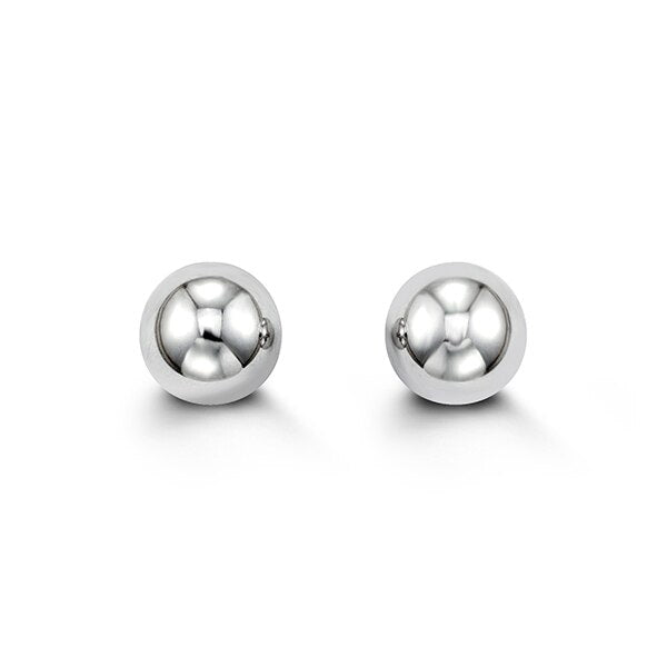 14K White Gold Ball Stud Earrings - Round