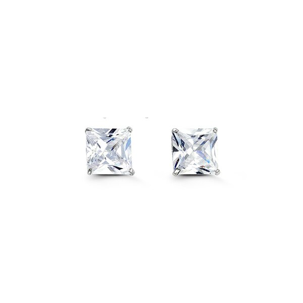 10K White Gold Square Cubic Zirconia Stud Earrings – Multiple Sizes (3mm–6mm)