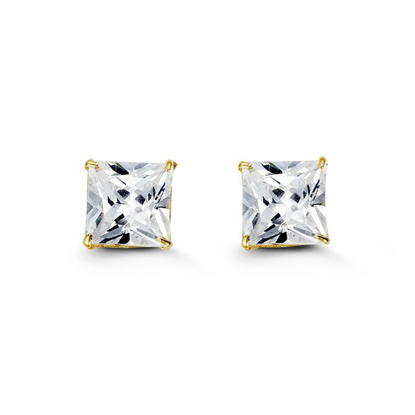 10K Yellow Gold Cubic Zirconia Stud Earrings - Square
