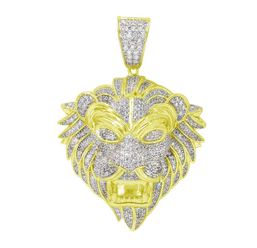 z_925 Sterling Silver Lion Head Pendant with CZ-CHCZ7226