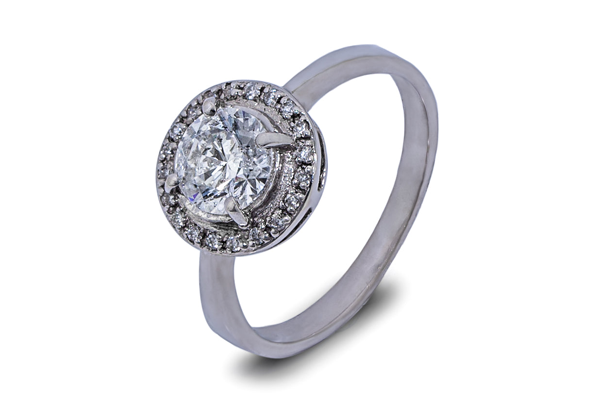 18K Round Diamond & Garnet Ring