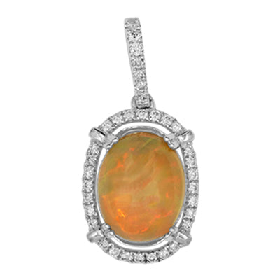 14K Opal White Gold / Diamond Pendant