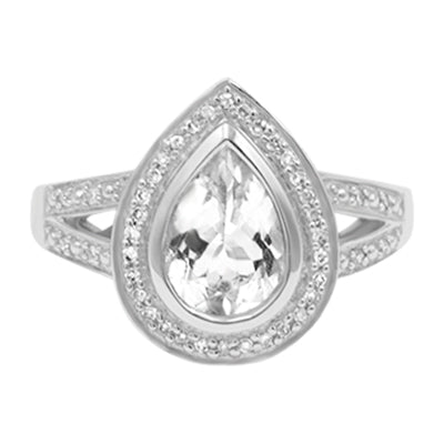 14K Pear Shape Aquamarine Ring with Diamond Accents