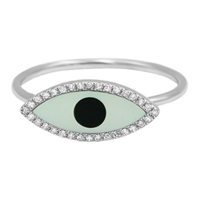14K White Gold Evil Eye Ring
