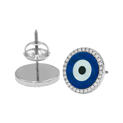 14K Evil Eye / Diamond White Gold Earrings