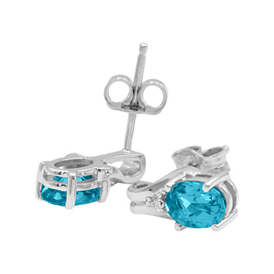 10K Blue Topaz White Gold / Diamond Earrings