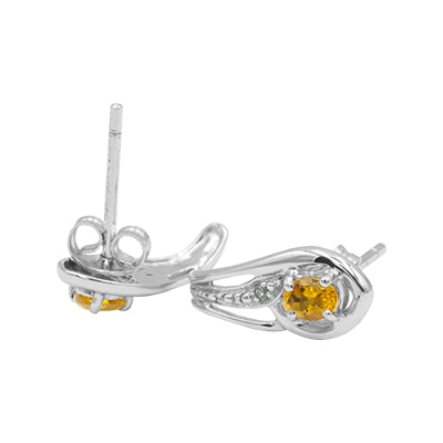 14K Citrine White Gold / Diamond Earrings