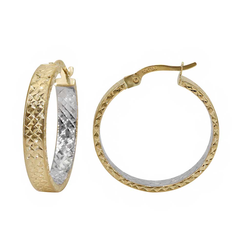 10K Yellow Gold Diamond-Cut Hoop Earrings -1020e