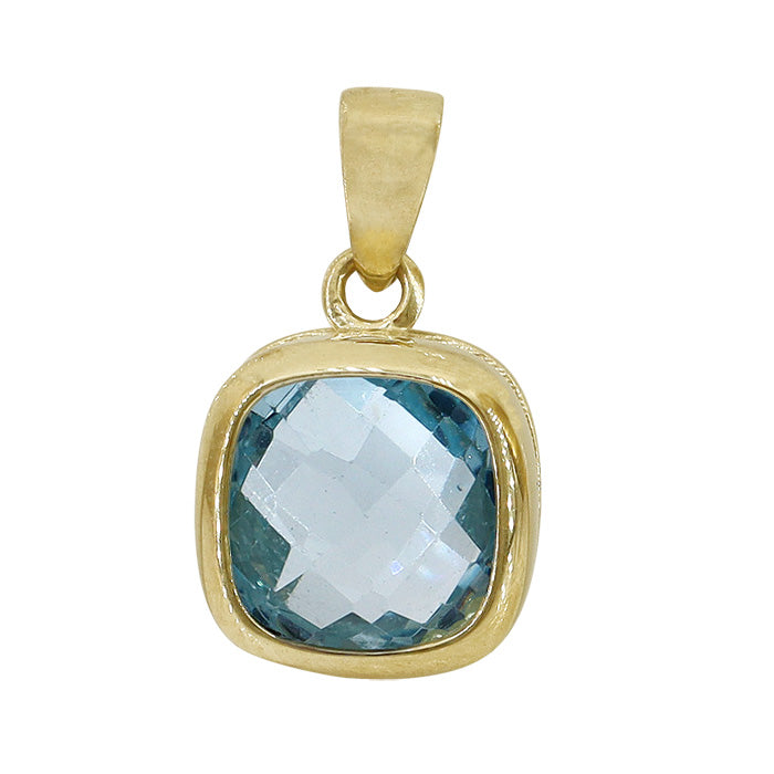 10K Yellow Gold Blue Topaz Pendant - P061