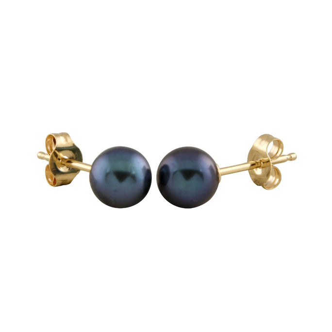 18K Black Pearl Stud Earrings - LJ