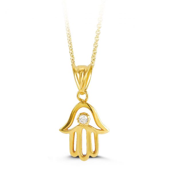 10K Yellow Gold Hamsa Charm with Cubic Zirconia - Charmed 3209
