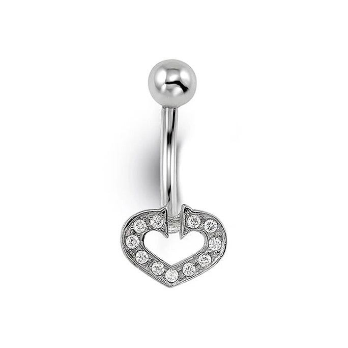 14K White Gold Heart with CZ Belly Ring Blossoms 7027