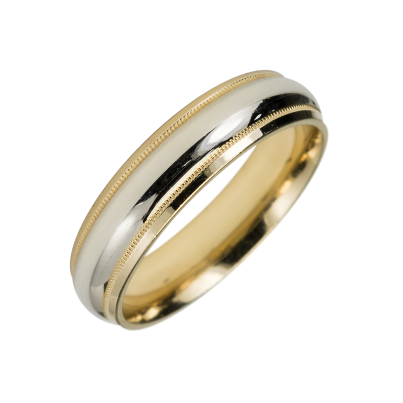 10K High Gloss Two-Tone Wedding Band – White and Yellow Gold - SLA102-5