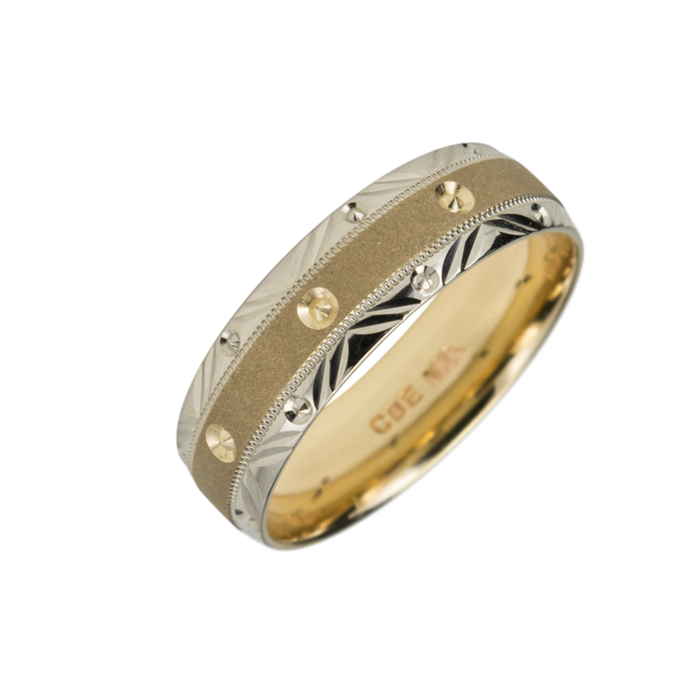 10K Two-Tone Gold Wedding Band – Intricate Design Pattern - SLA155-2T