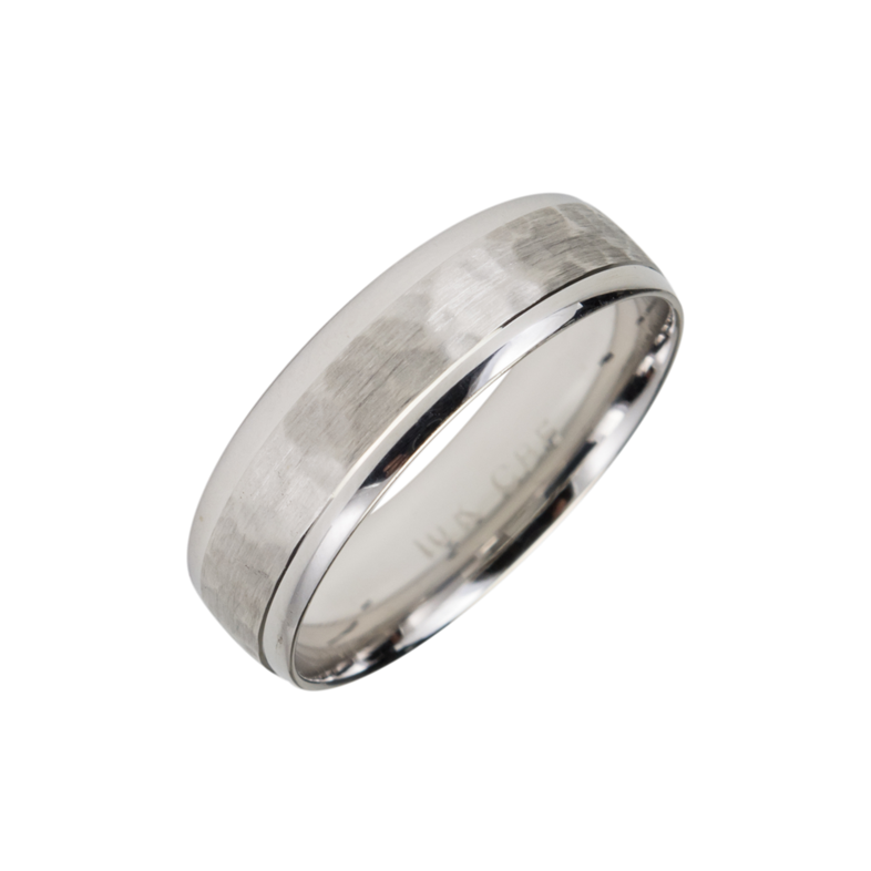 10K White Gold Wedding Band – Hammered Finish- SLA231-W