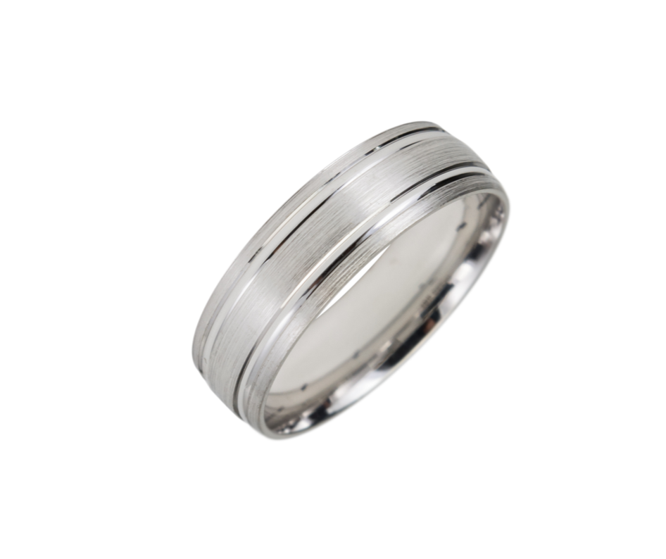 10K White Gold Wedding Band – Striped Pattern - SLA232W