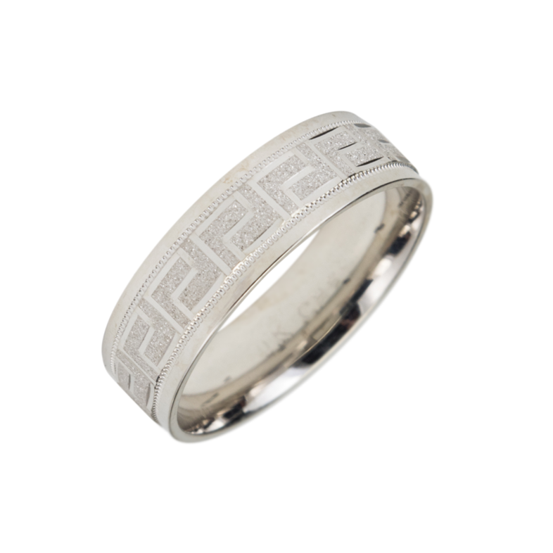 10K White Gold Wedding Band – Geometric Pattern Design - SLA241W