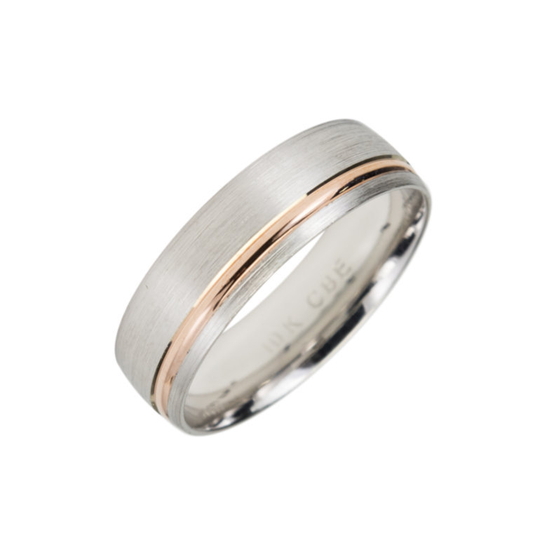10K Super Light Wedding Band – White Gold with Rose Gold Stripe- SLA257PW