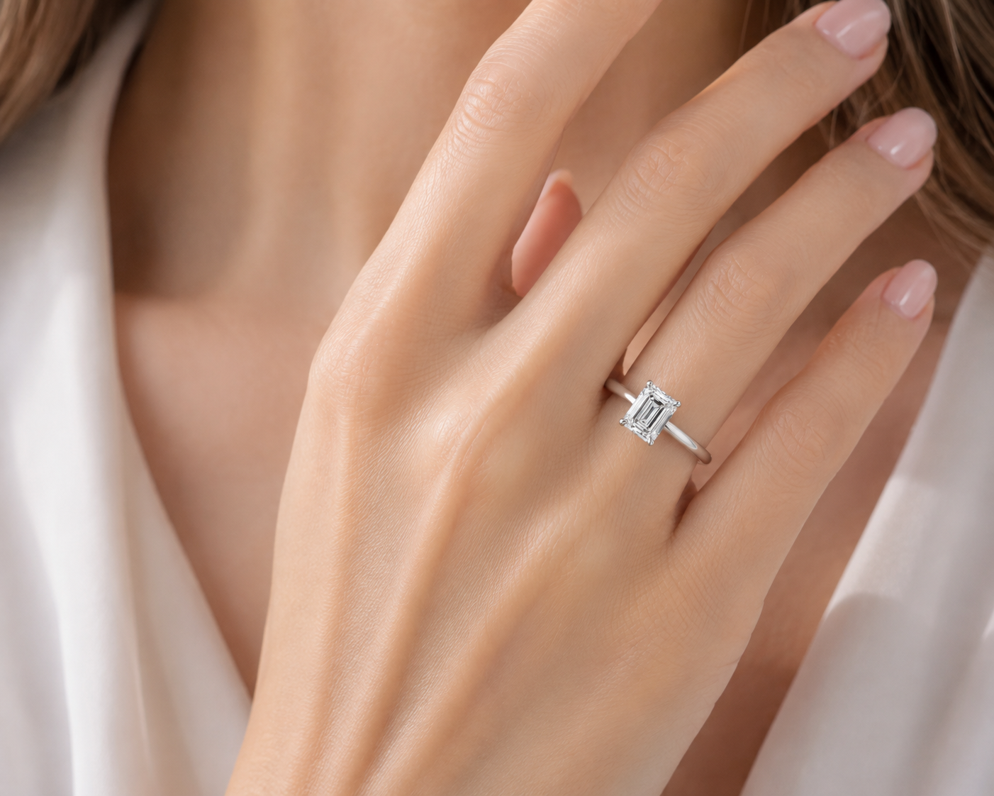 14K Emerald LG Diamond Engagement Ring - 1ct TW