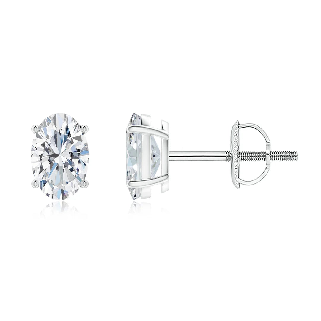 10K Birthstone White Gold Earrings - Oval prong set