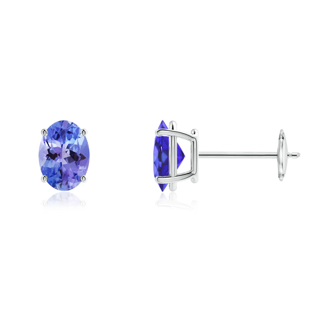 10K Birthstone White Gold Earrings - Oval prong set