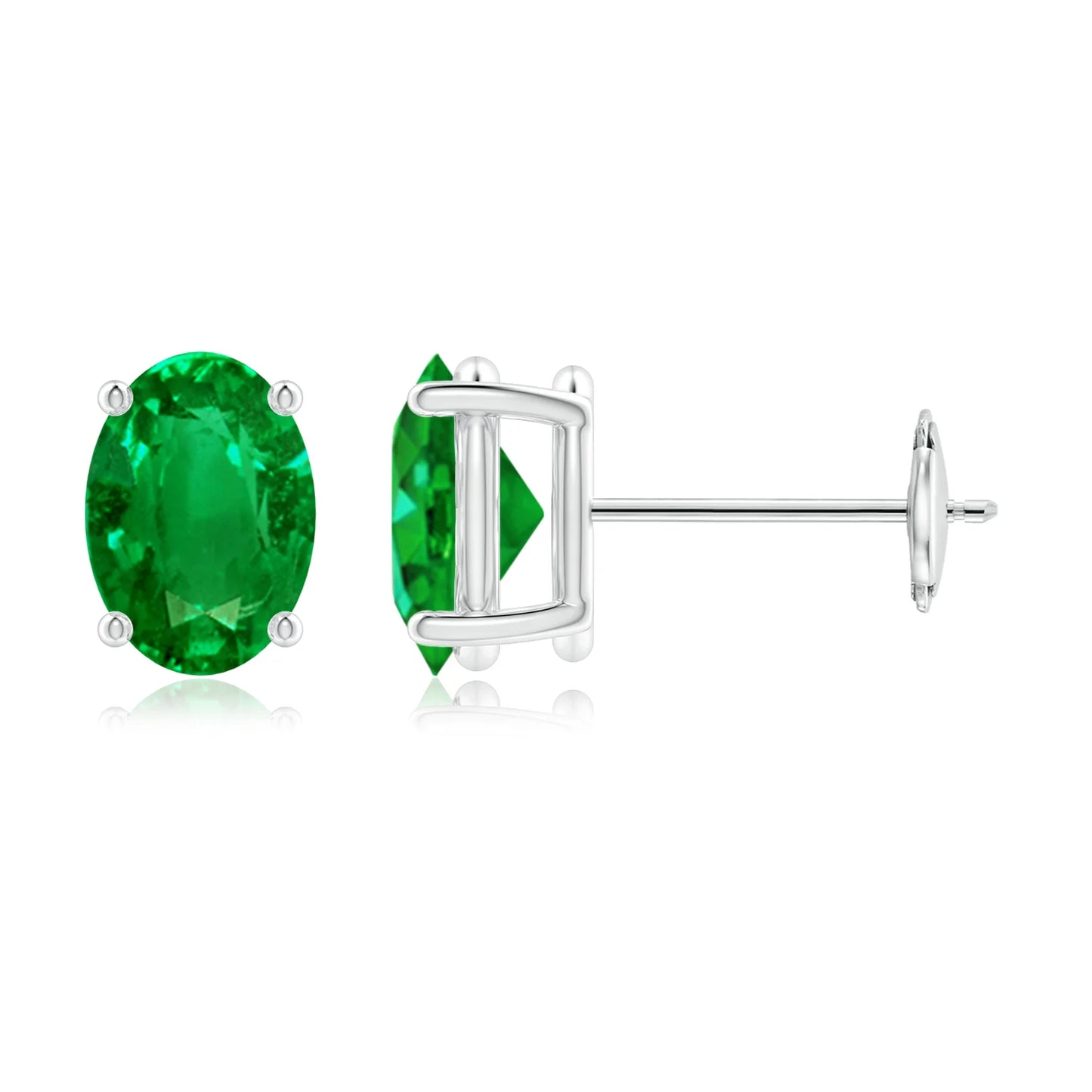 10K Birthstone White Gold Earrings - Oval prong set