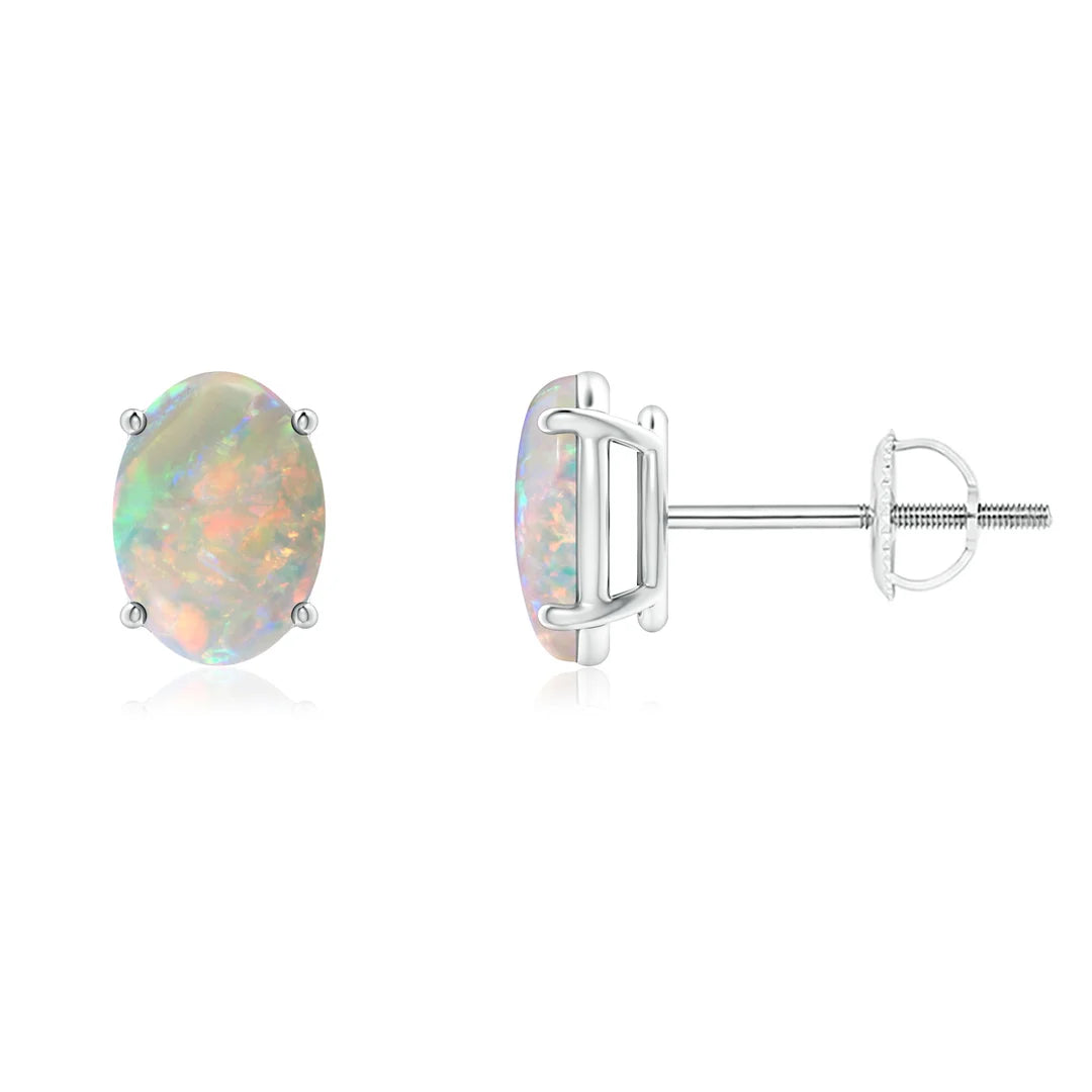 10K Birthstone White Gold Earrings - Oval prong set