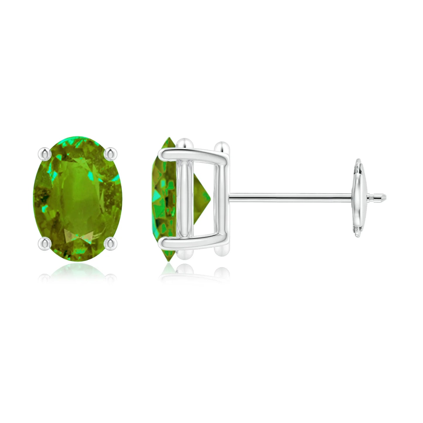 10K Birthstone White Gold Earrings - Oval prong set