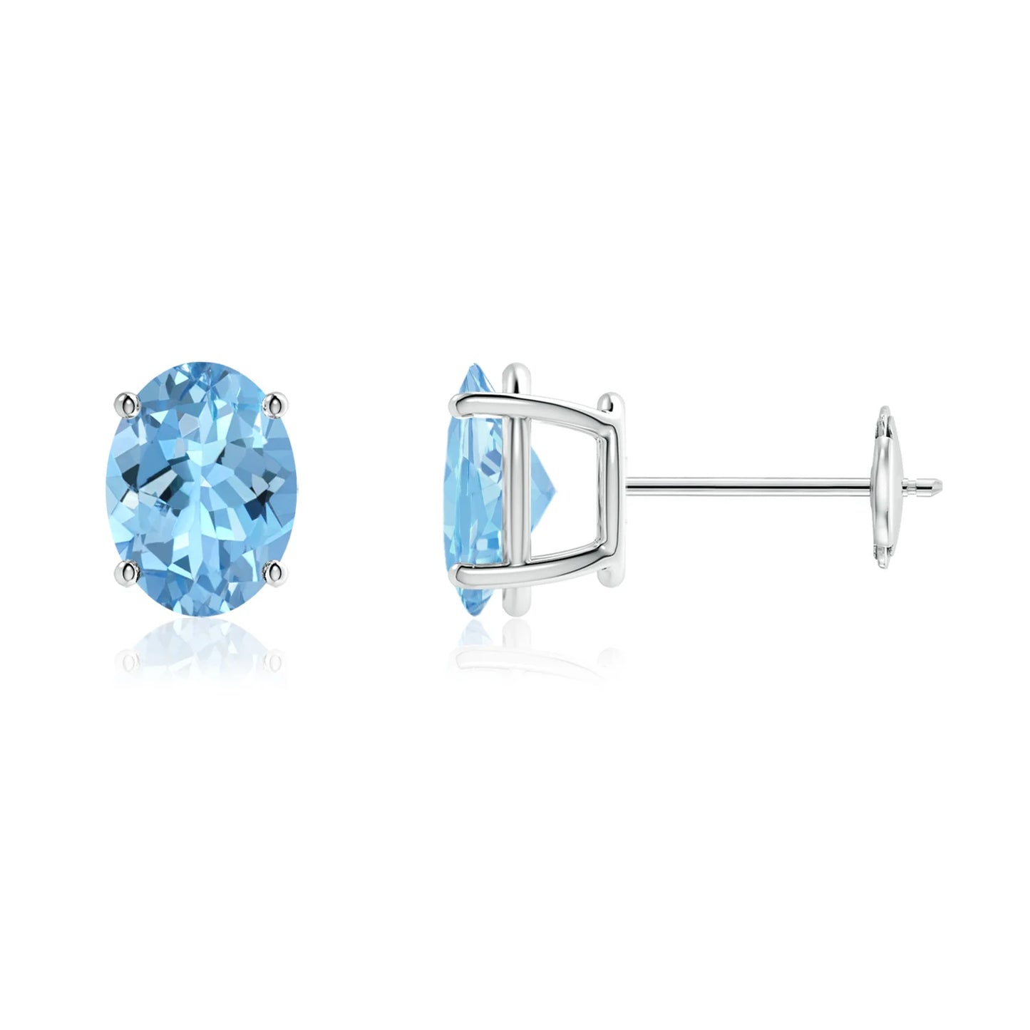 10K Birthstone White Gold Earrings - Oval prong set