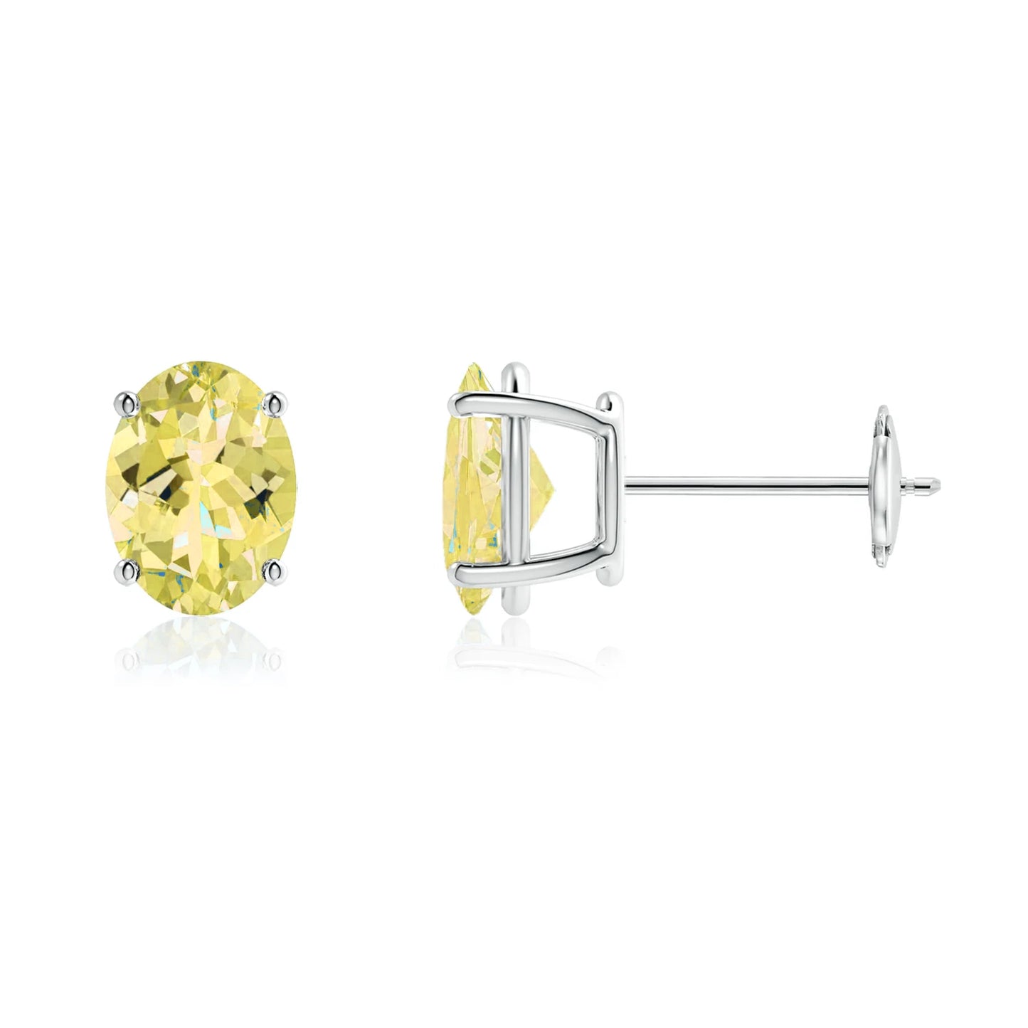 10K Birthstone White Gold Earrings - Oval prong set
