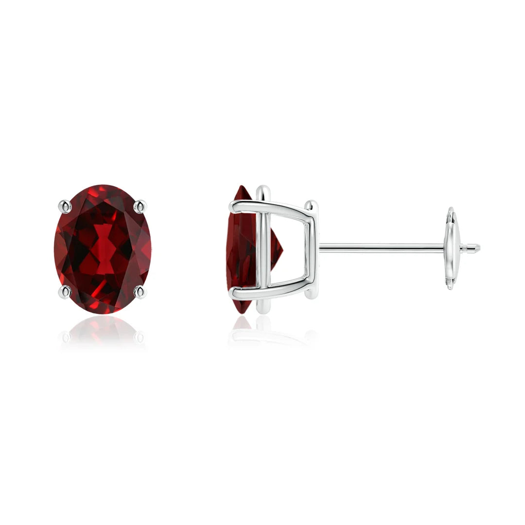 10K Birthstone White Gold Earrings - Oval prong set