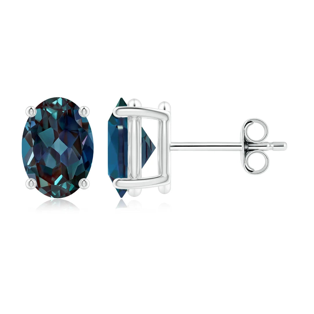 10K Birthstone White Gold Earrings - Oval prong set