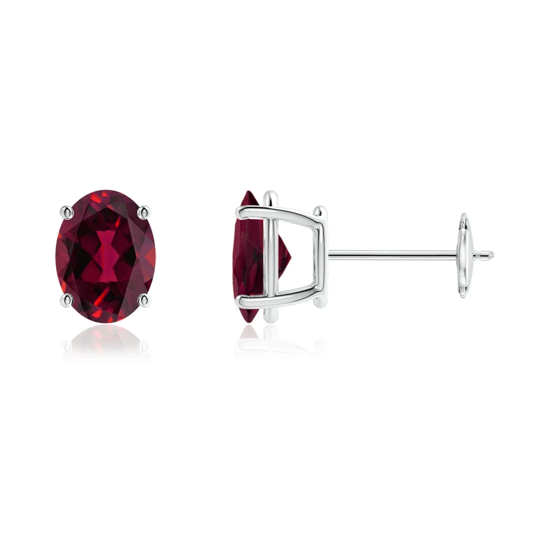 10K Birthstone White Gold Earrings - Oval prong set