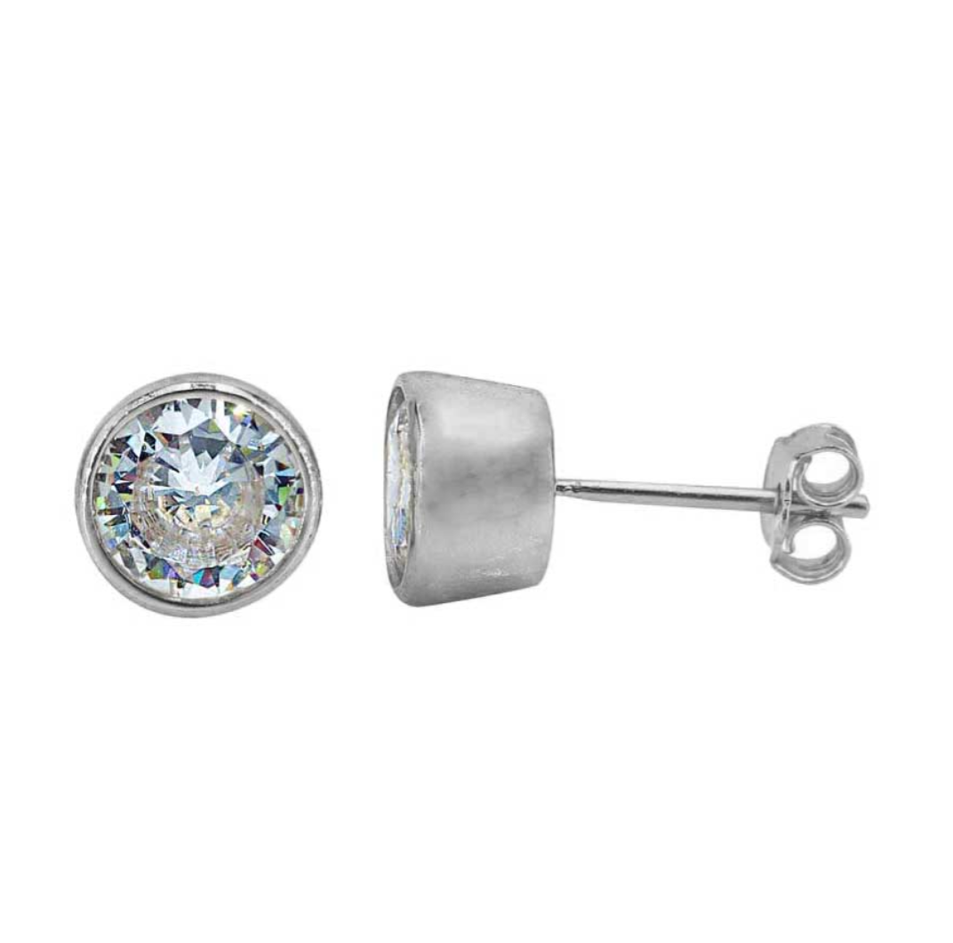 Silver Bezel CZ stud earrings