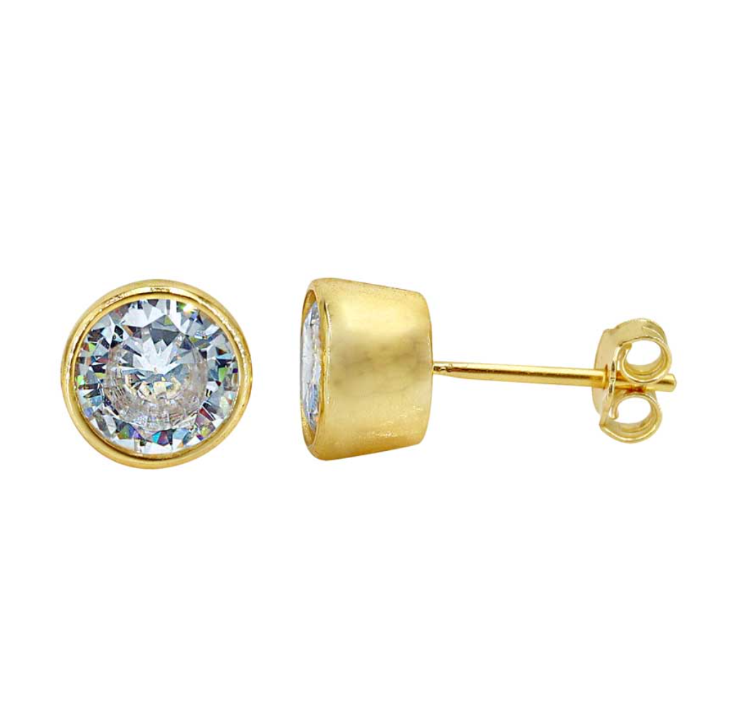 Silver Bezel CZ stud earrings